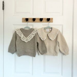 Zara Baby Girl Sweaters Tan Cream Eyelet Lace 9-12 Mo